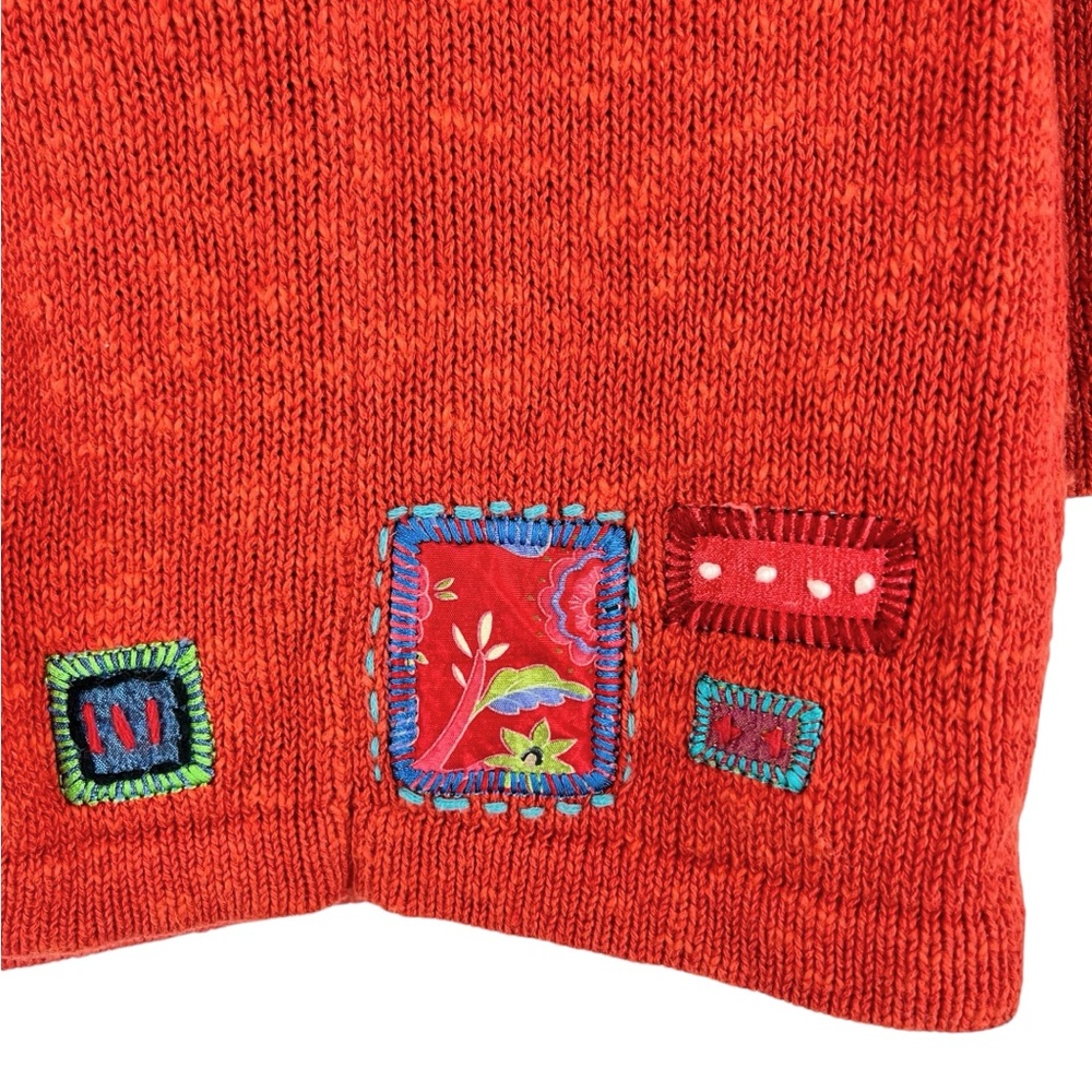 Icelandic Design Cardigan Sweater Linen Cotton Button Front Orange Patchwork M - Picture 4 of 14